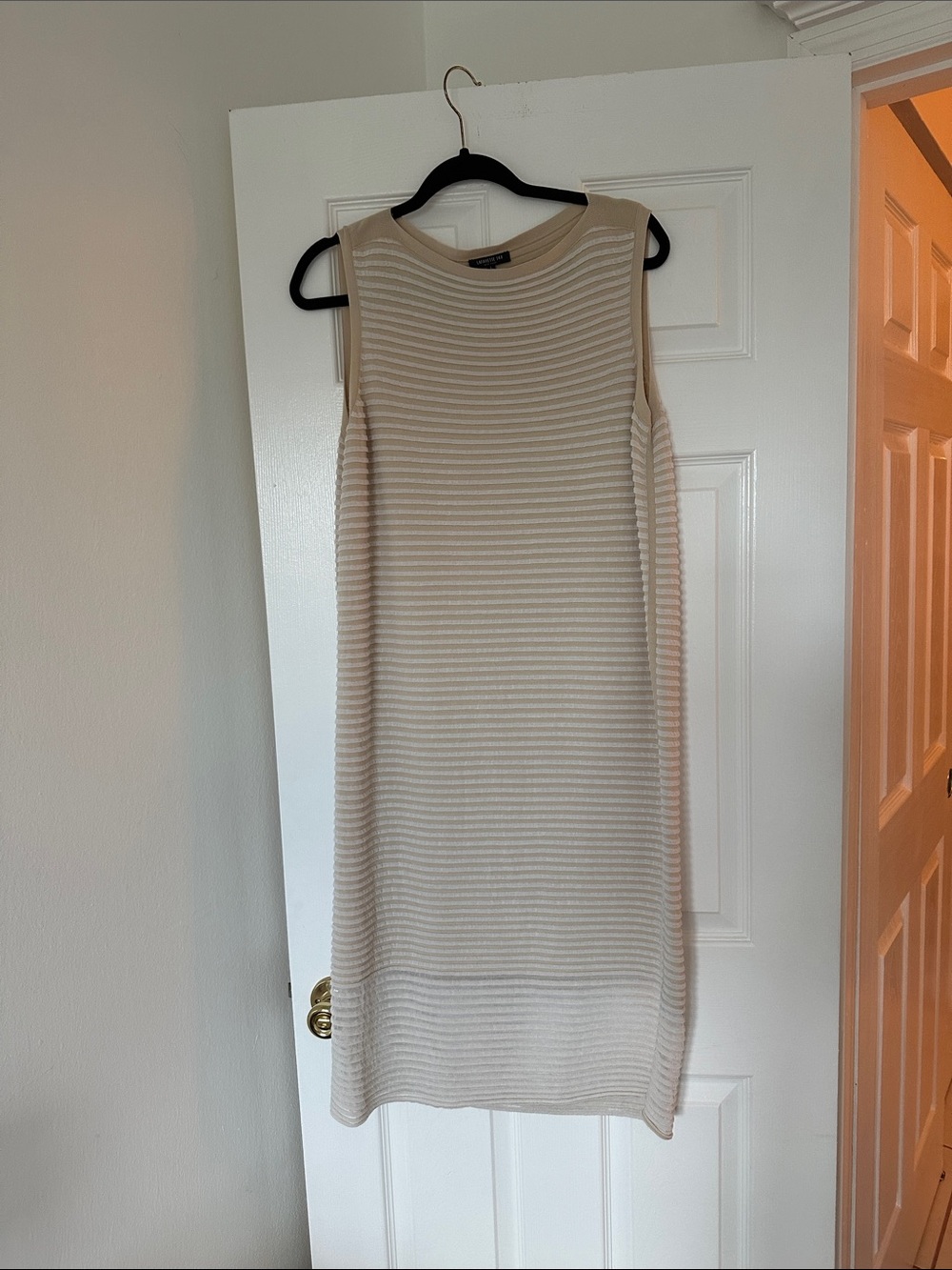 Lafayette 148 New York Cream & White Striped Midi Dress and Cardigan set - Picture 3 of 5